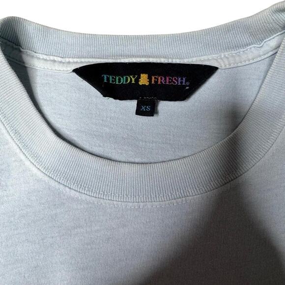 Teddy Fresh Classic Washed Pocket Light Blue Pocket Tee XS Embroidered Bear - Picture 5 of 8